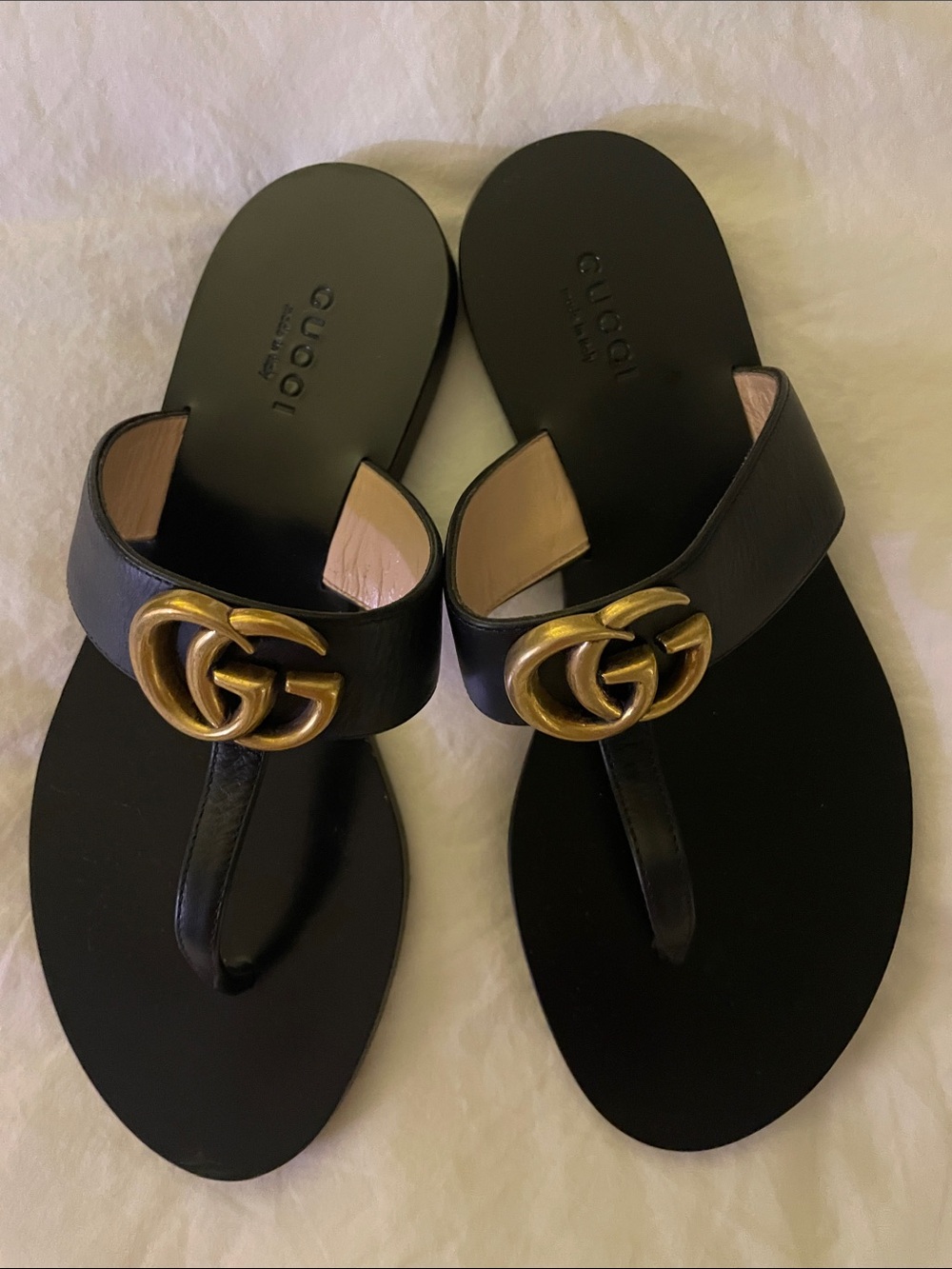 Gucci Black Sandals with Gold Logo